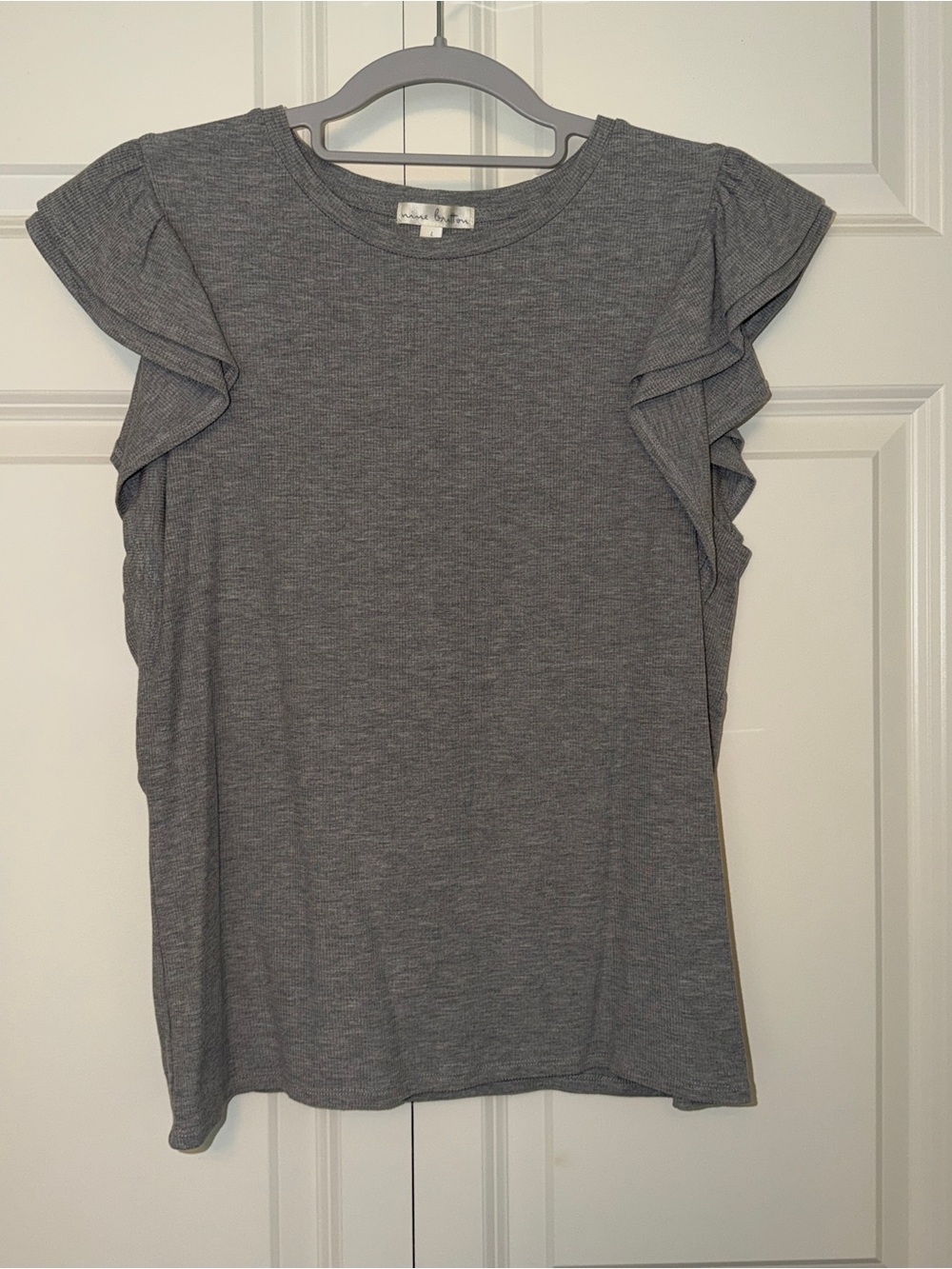 nine britton Gray Ruffle Sleeve Tee